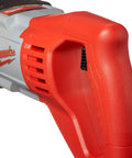 Close-up of the handle on the Badass Corded Reciprocating Saw With Quick Lock Tool Free Blade Swap for demolition work.