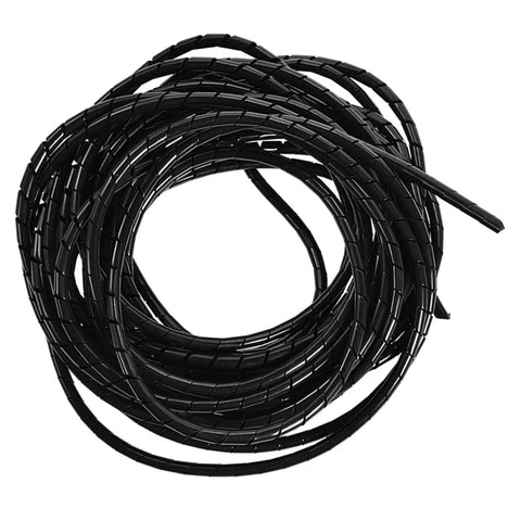 Slick Black Spiral Cable Wrap Tube Ten Meter Cord Manager For PCs And Home Office Setup, coiled black tubing for wire organization.
