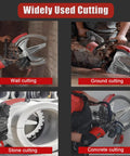 Heavy Duty Dual Blade Concrete Wall Cutter With Robust 8980W Motor And Rock Solid 3000Rpm Speed For Zero Sweat 11.8 Inch Deep Cuts through wall, ground, stone, and concrete.