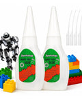 Hella Fast Drying Super Glue For Plastic Repair And Model Fixing With Killer Instant Bond For Abs Pvc Pla 3D Miniatures Precision Tip No Mess Formula Two Pack Bundle on a colorful LEGO setup.
