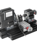 BTSEURY 12VDC Micro Lathe Machine with motor and gears for wood and soft metal turning in DIY workshops.