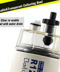 Close-up of clear reusable bowl with water drain for 10 Micron Fuel Water Separator Kit For Outboard Motors Marine Filter System