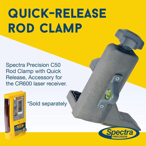 C50 Rod Clamp with Quick Release for CR600 HR400 HR500 Receivers, grey durable plastic with bubble vial for precise measurements