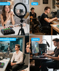 All In One Podcast Setup Bundle With Studio Grade Microphone And Voice Changer, Plug And Play Live Sound Card in various settings.