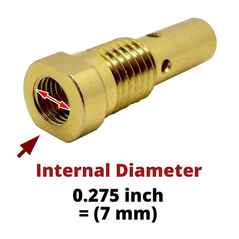 Close-up of brass diffuser with 0.275 inch internal diameter from 14 Piece Flux Core Gasless Nozzle Tips Kit With 0.030 Inch Tips For Mig Welders