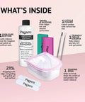Gel Nail Polish Remover Kit With 8 Oz Pure Acetone Nail File Soak Off Bowl Buffer Block Cuticle Pusher And Scraper components display.