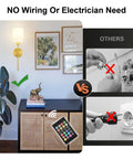 Wireless Battery Operated Wall Sconce Set Of Two With Timer, Dimmable 4CCT And RGB Accent Light For Bedroom, showing easy mounting process.