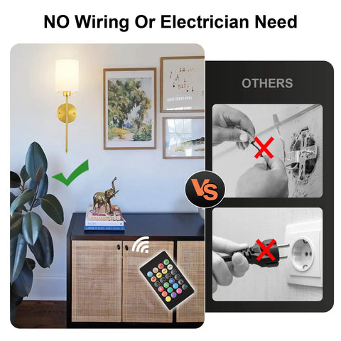 Wireless Battery Operated Wall Sconce Set Of Two With Timer, Dimmable 4CCT And RGB Accent Light For Bedroom, showing easy mounting process.