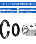 Heavy Duty Impact Retaining Ring Clip And O Ring Kit With Anvil Installation Tool For 1/2 And 3/8 Inch Impact Wrenches close-up of retaining rings and tool