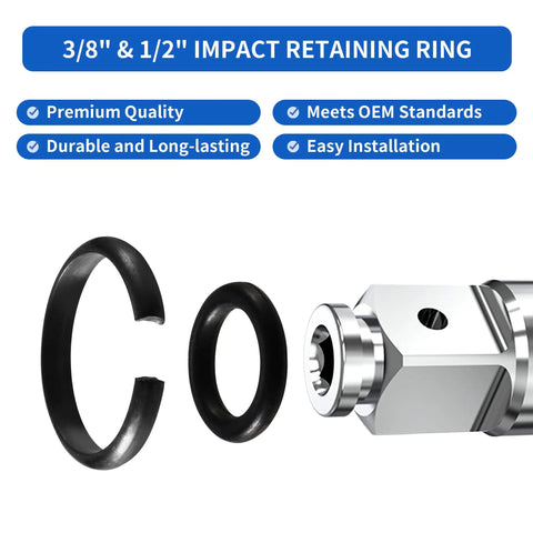 Heavy Duty Impact Retaining Ring Clip And O Ring Kit With Anvil Installation Tool For 1/2 And 3/8 Inch Impact Wrenches close-up of retaining rings and tool