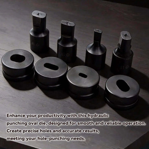 Set of hydraulic oval hole punch dies for metal sheets 10x25mm, made of durable alloy for steel, copper, aluminum use.