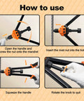 Rock Solid 16 Inch Rivet Nut Tool Kit With 110 Inserts And 11 Mandrels For Metric And Sae Bolts To Fix Your Ride Or Shop Projects With Ease Today. how-to-use guide showing handle, mandrel, and rivet nut steps