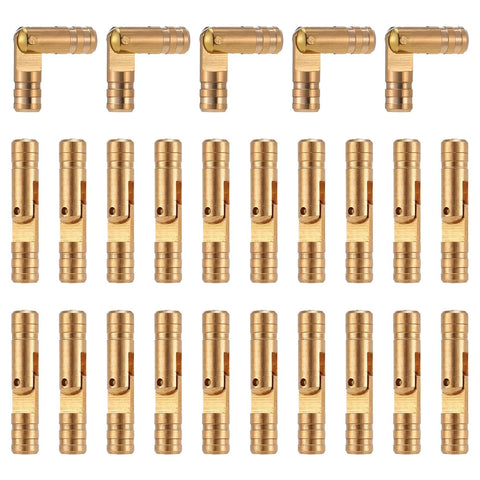 Hidden Brass Barrel Hinges Set, 25 Pieces, 20x4mm Invisible Concealed Cylinder Hinges With 135 Degree Opening, displayed in rows
