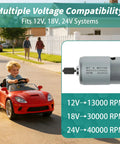 24V RS555 High Speed Gearbox Motor Upgrade For Kids Ride On Cars, image showing voltage compatibility and RPM rates