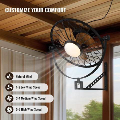 21 Inch Wall Mount Fan With Dimmable LED Light And Remote, 6 Speed Wall Fan installed in a wooden interior setting