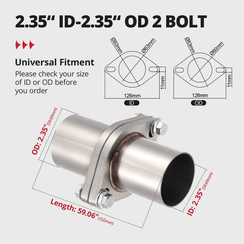 Beefed Up Two Bolt Exhaust Flange Repair Piping Kit Built With Tough As Nails 304 Stainless Steel, 2.35 in diameter, universal fit.