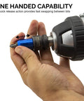 Impact Wrench Adapter One Half Inch Drive To One Quarter Inch Hex Converter With Quick Change Chuck shown in hand use