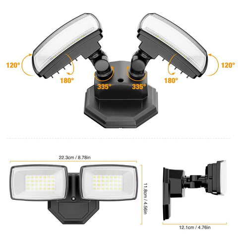Top Shelf Sleek Dual Head Led Flood Light Badass Bright 6500K Daylight Security Spotlight Wall Mounted All Season Exterior Fixture With Simple Flip Switch For Yard Driveway Parking Lot