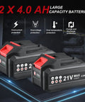 Cordless 21V Angle Grinder Kit With 4 Point 5 Inch Disc Brushless Motor 180 Degree Rotating Body Paddle Switch Includes 2X 4.0Ah Batteries And Charger, 2 batteries