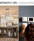 Child switching on A19 LED Bulbs 100 Watt Equivalent Dimmable 1600 Lumens in modern kitchen setting