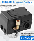 Heavy Duty Four Port Air Compressor Pressure Switch One Quarter Inch NPT 95 To 125 Psi 20 Amp 120 Volt Control Switch black casing