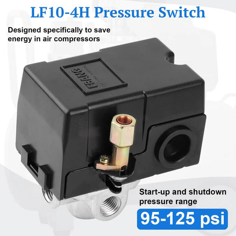 Heavy Duty Four Port Air Compressor Pressure Switch One Quarter Inch NPT 95 To 125 Psi 20 Amp 120 Volt Control Switch black casing