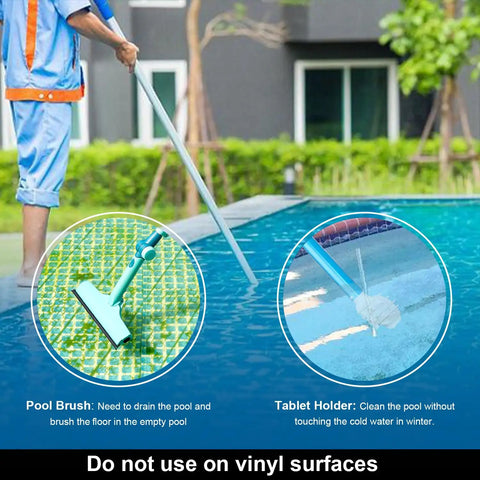 Person using Clip On Pool Tablet Holder For 3 Inch Chlorine Tablets No Fuss Telescoping Pole Attachment for easy pool cleaning