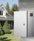 Pro Level 16 By 12 By 8 Inch Genuine 304 Stainless Steel Electrical Enclosure Box mounted on a wall outdoors.