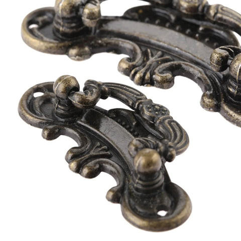 Close-up of Two Pack Vintage Antique Bronze Drawer Pull Handles For Drawers Jewelry Boxes Cabinets And Furniture Hardware Size 3.03 By 1.22 Inches