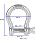 3/8 Inch Clevis Shackle Set Of 10 Stainless Steel 304 Bolt Screw Pin Shackles dimensions illustration