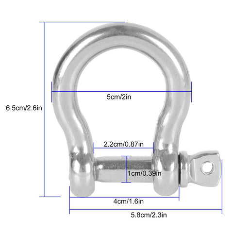 3/8 Inch Clevis Shackle Set Of 10 Stainless Steel 304 Bolt Screw Pin Shackles dimensions illustration