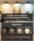 Cordless Led Wall Sconce With Rechargeable Battery Dimmable Touch And Remote Controls Three Warm To Cool Temperatures 360 Degree Rotation Zero Drilling Renter Ready Upgrade That Goes Hard For Bedroom Bedside Vibes Black Pack Of Two color temperature and brightness options displayed.