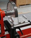 Top Shelf Woodturning Lathe Tool Rest Sharpening System Kit For Wood Chisels Grinding Jig With CBN Wheel Mount setup on lathe.