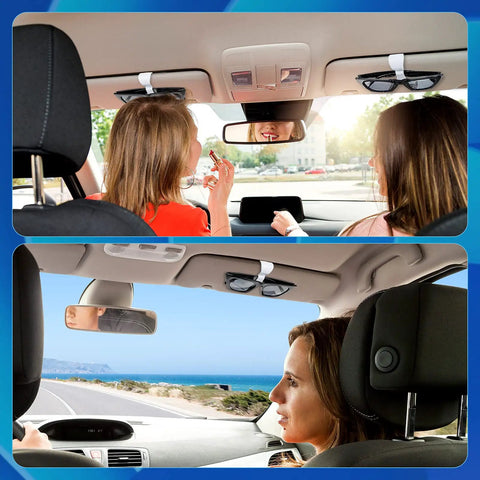 Car interior with 12 Pack Car Visor Clips For Sunglasses Holder And More Multipurpose Vehicle Visor Accessories in use