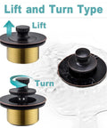 Image of Oil Rubbed Bronze Bathtub Drain Kit With Lift And Turn Stopper And Overflow Faceplate Universal No Fuss One And A Half Inch Or One And Three Eighths Inch Drain Hole Solid Brass Construction Easy Install Durable Bath Drain Fixture showing lift and turn function.