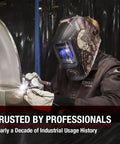 Welder wearing Traditional FR Cloth Jacket For Workwear, Black, 3X Large US, Unisex Flame Retardant Jacket With Anti Static Coating, ASTM D6413 9 Oz Black Cotton, working with welding torch.