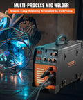 Do It All 270 Amp MIG TIG ARC Welder With 110 220V Inverter LCD Display in use by welder with helmet and blue sparks