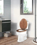 Straight Up Upgrade Your Bath With These Slick Ceramic Toilet Bolt Covers A Tough Pair Of Screw Cap Shells That Kick Rust To The Curb And Make Smooth Install No Sweat For A Pristine Finish. White toilet with wood lid and ceramic bolt covers.