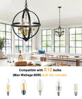 Rustic Black And Gold Finish Four Light Globe Pendant Chandelier With Glass Covers for dining room, E12 bulb compatibility