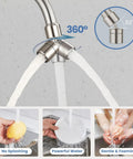 Wall Mount Kitchen Faucet With Sprayer And 360 Degree Swivel Spout Double Cross Handles, water spray demonstration