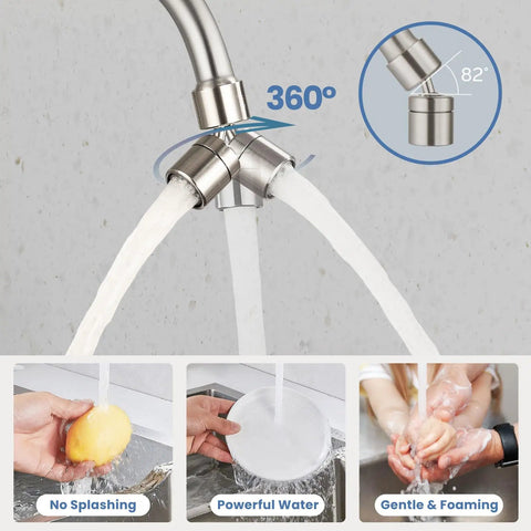 Wall Mount Kitchen Faucet With Sprayer And 360 Degree Swivel Spout Double Cross Handles, water spray demonstration