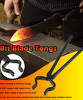 Pro Grade Knife Making Tongs Set And Blacksmith Hammer 5 Piece Forge Tools Kit in use on heated blade with anvil