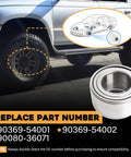 Diagram and photo of front wheel hub bearing replacement for Tacomas, 4Runners, Tundras, and Sequoias 1995 through 2007.