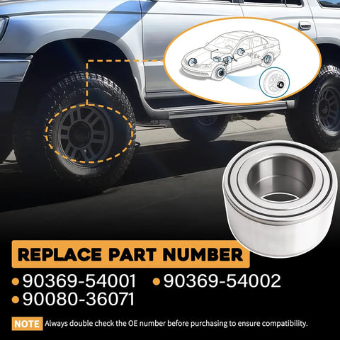 Diagram and photo of front wheel hub bearing replacement for Tacomas, 4Runners, Tundras, and Sequoias 1995 through 2007.