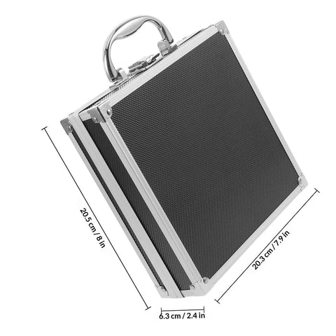Boss Grade Aluminum Alloy Toolbox Featuring Secure Locking Panel And Portable Tool Stash Hella Tough side view with dimensions shown.