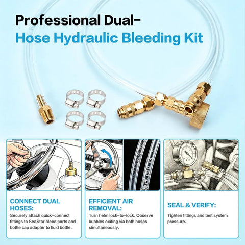 Leak-Proof Quick-Connect Hydraulic Steering Bleed Kit For Boats With Upgraded Detachable Cap And Anti-Slip Thread components and instructions