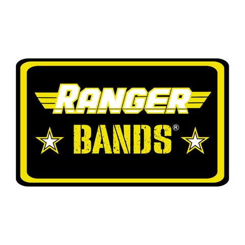 Ranger Bands logo with stars, part of Mixed 24 Count EPDM Rubber Bands With Extra Stretch For Survival And Emergency Tinder Various Sizes