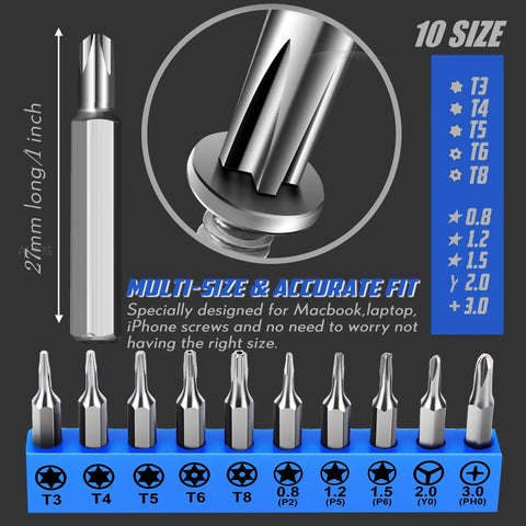 MacBook Pro And Air Teardown Tool Kit With Pentalobe And Torx Bits And Precision Drivers including P2 P5 P6 Torx Bits display