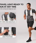 Man running in Ultralight Running Hydration Vest With Two 500ml TPU Soft Flasks, showing bottle pockets and phone pocket.