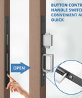 Modern Pocket Door Hardware Set With Privacy Lock, Finger Flush Pulls And Soft Close for barn and pocket doors, shown installed